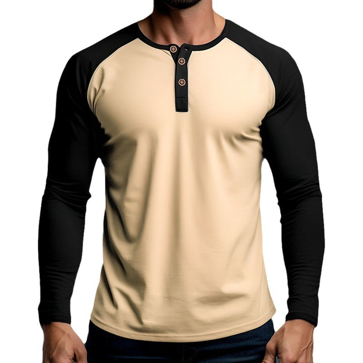 Herrer Stilfuld Kontrast Henley Langærmet T-shirt Stilla