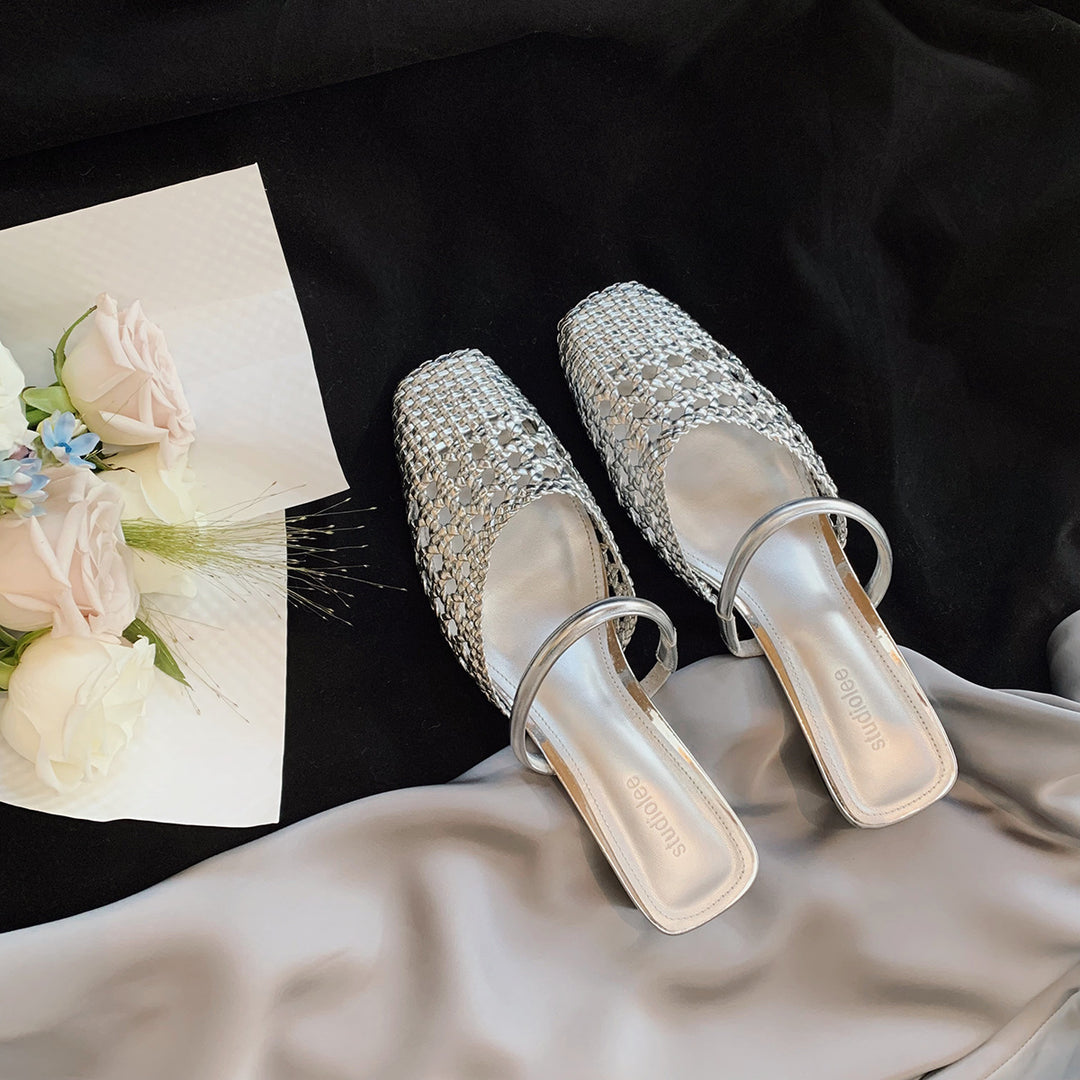 Damer Elegante Firkantede Tå Rutschsandaler med dekorativt fletaccent Stilla