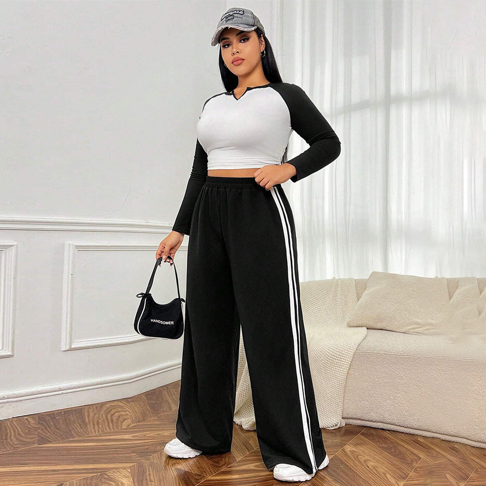 Dame sporty loose leisure pants with side contrast stripes Skovae