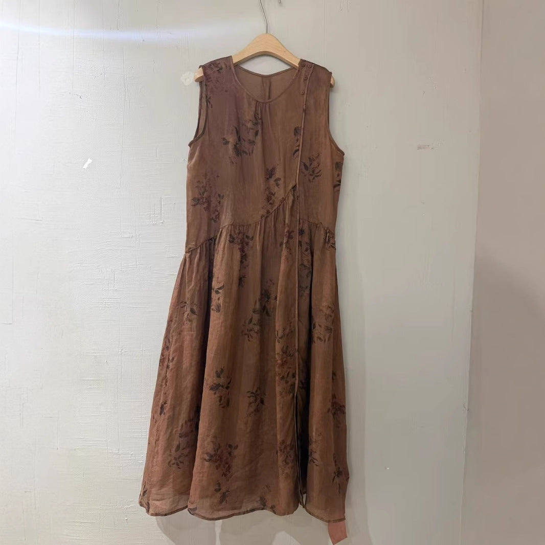 Femme Floral Midi Kjole med Rynkekant Stilla