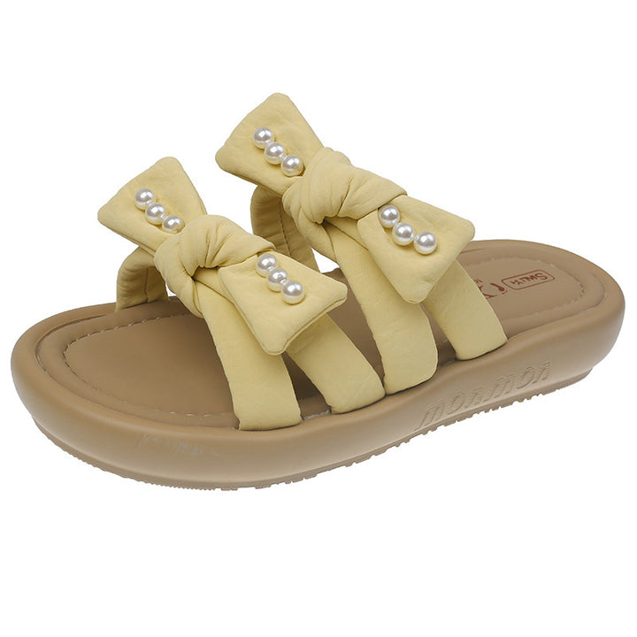 Dame Elegante Perle-udsmykkede Slide Sandaler Stilla