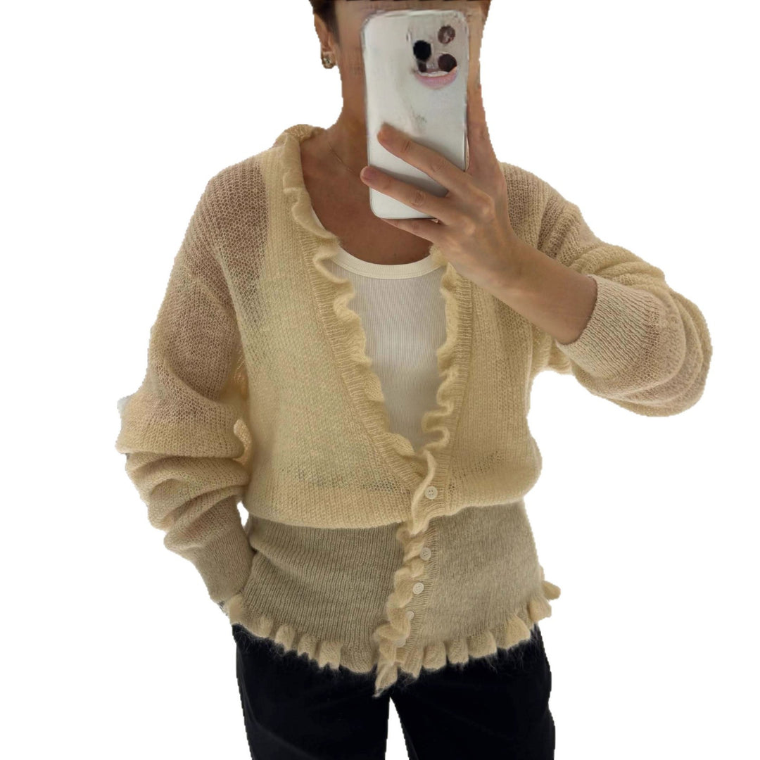Kvinders cardigan med legende flæse design Stilla