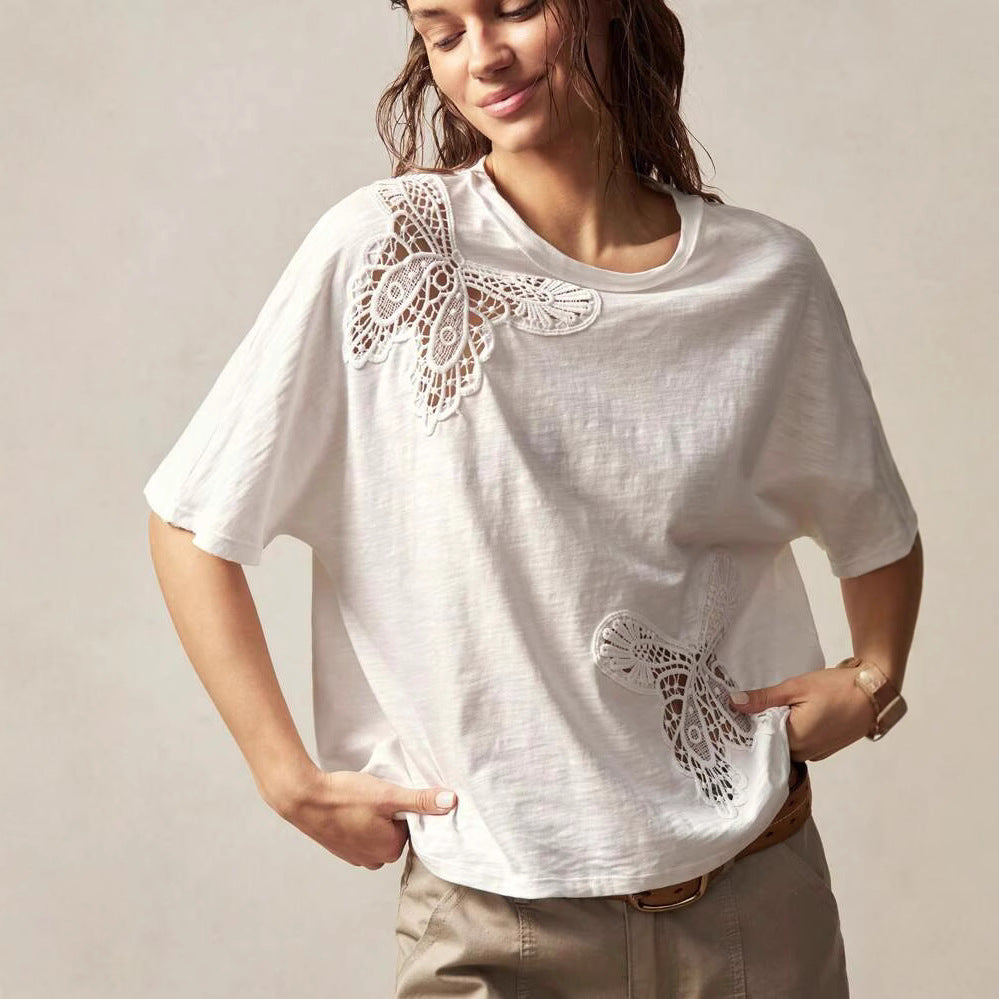 Dame Lace-Detail T-Shirt Stilla