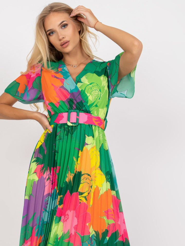 Femme Tropical Print A-linje Maxikjole med V-hals og flydende ærmer Stilla