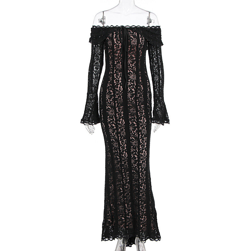 Damer Elegant Blondekjole i tætsiddende snit med Off-Shoulder Design Skovae