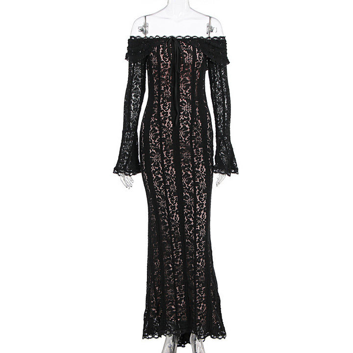 Damer Elegant Blondekjole i tætsiddende snit med Off-Shoulder Design Skovae