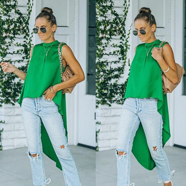 Kvinders bluse med asymmetrisk snit og flydende materiale Skovae