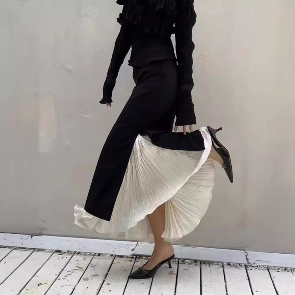 Kvinders elegante maxi nederdel med sideslidser og lagdelt udseende Stilla