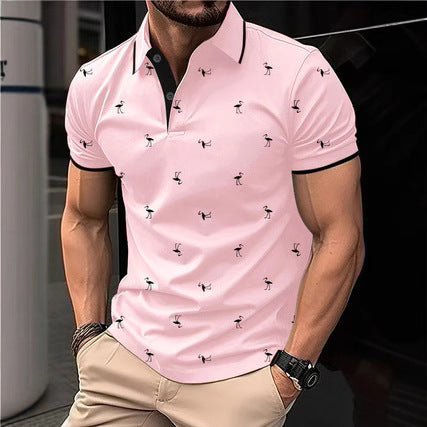 Herre poloshirt med innovativt flamingo-mønster Stilla