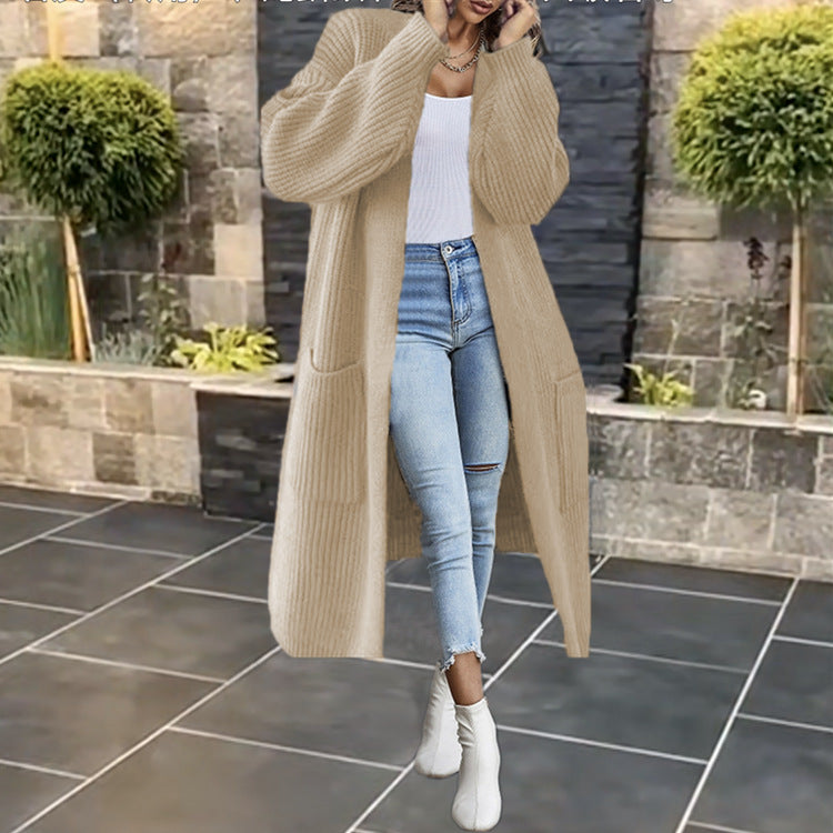 Kvinders chunky strikket cardigan med lommer og åben frontdesign Stilla