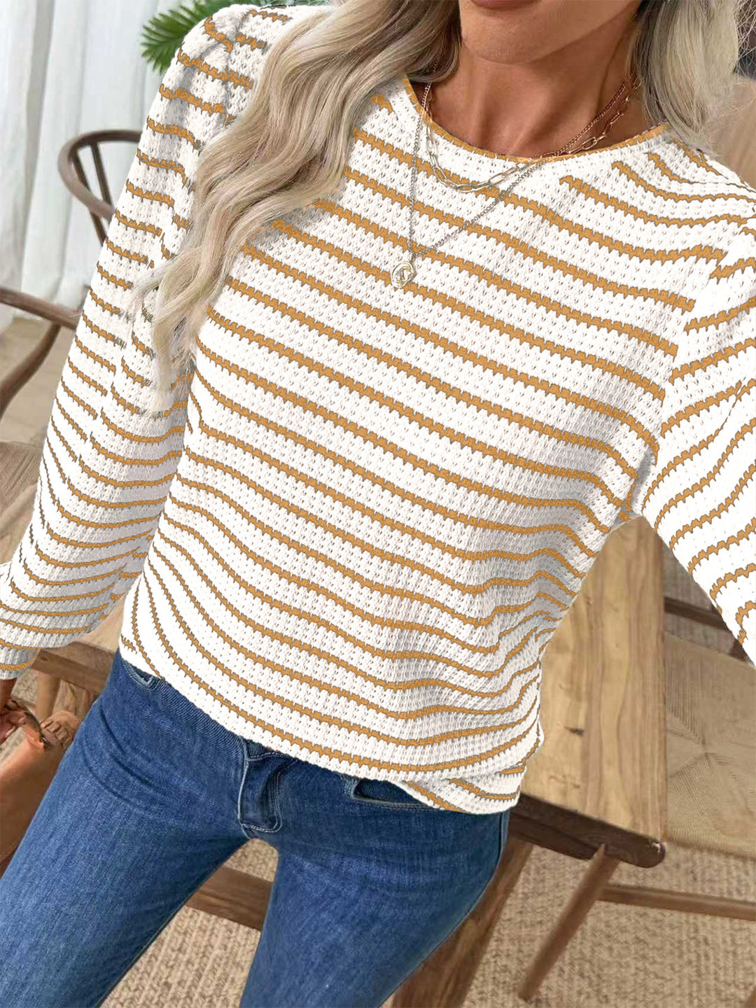 Damer let strikket sweater med striber Stilla