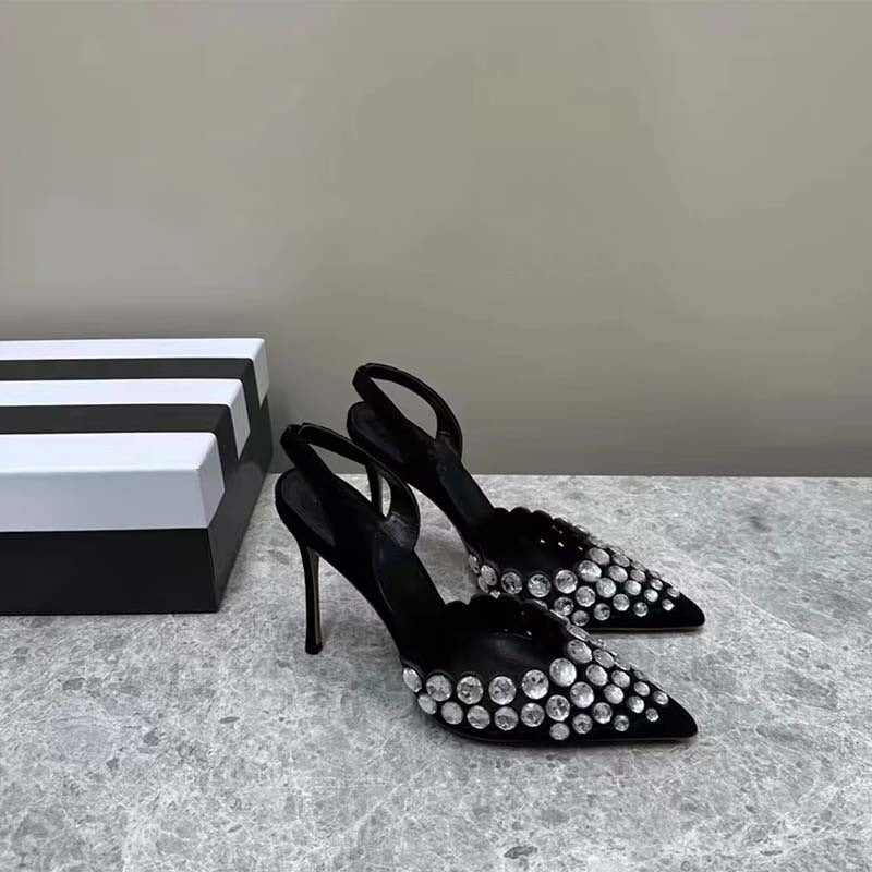 Dame elegante Slingback-pumps med spids tåparti og dekorative krystalakcenter Stilla