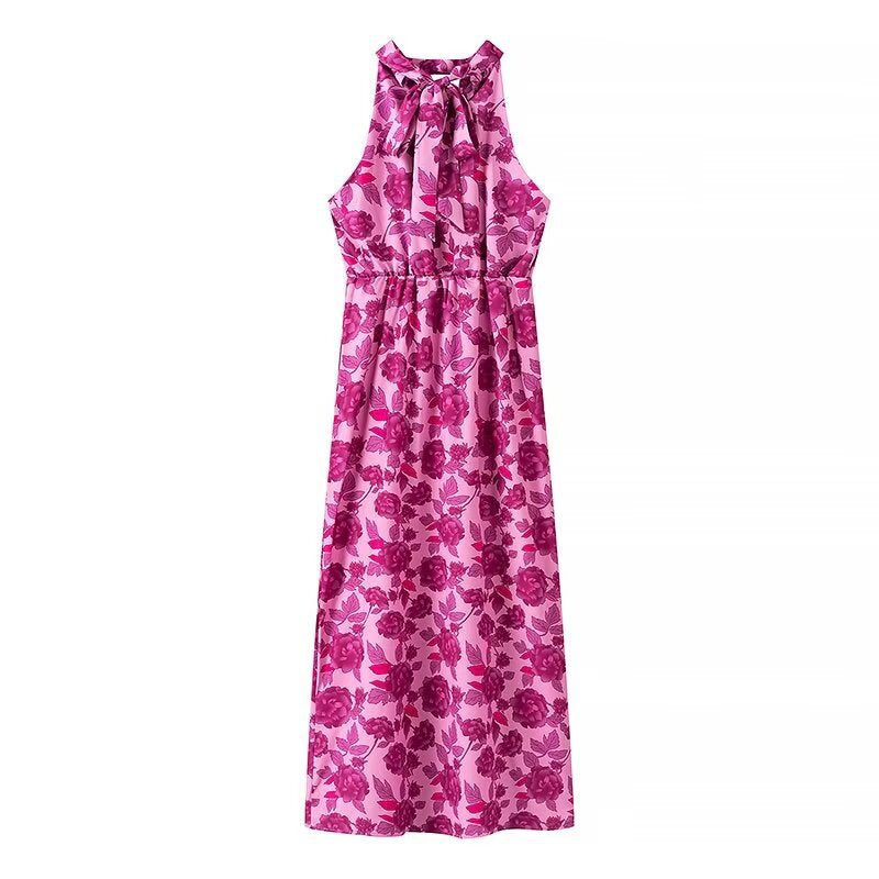 Dame maxikjole med floral trykdesign og elegant split Stilla