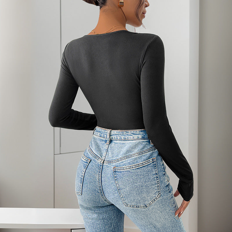 Dame Langærmet Rib Bodysuit med Kontrastdetaljer Stilla