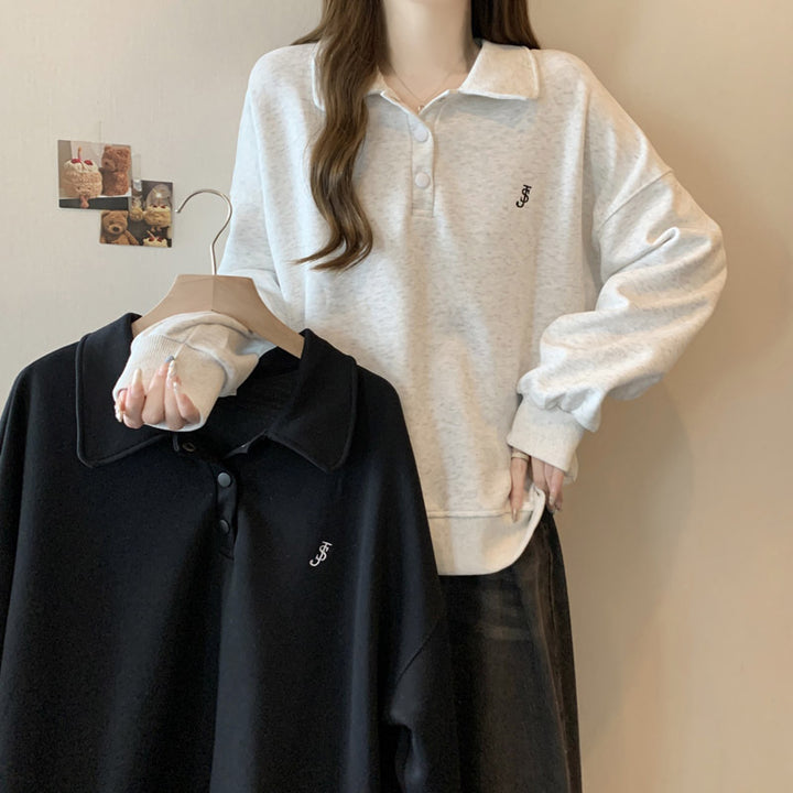Femme Relaxed Fit Polo Pullover Sweatshirt Stilla