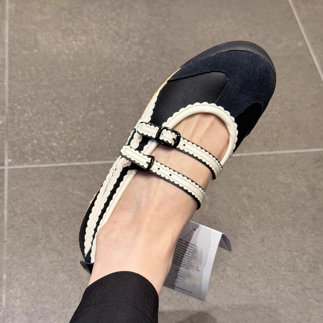 Dame elegante Mary Jane Ballerinas med dobbelt rem og dekorativ trim Stilla
