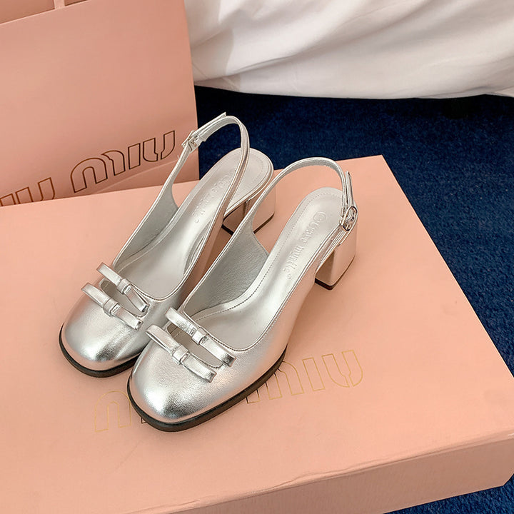 Dame Slingback Blockhæls Pumps med elegant Sløjfedetalje Stilla
