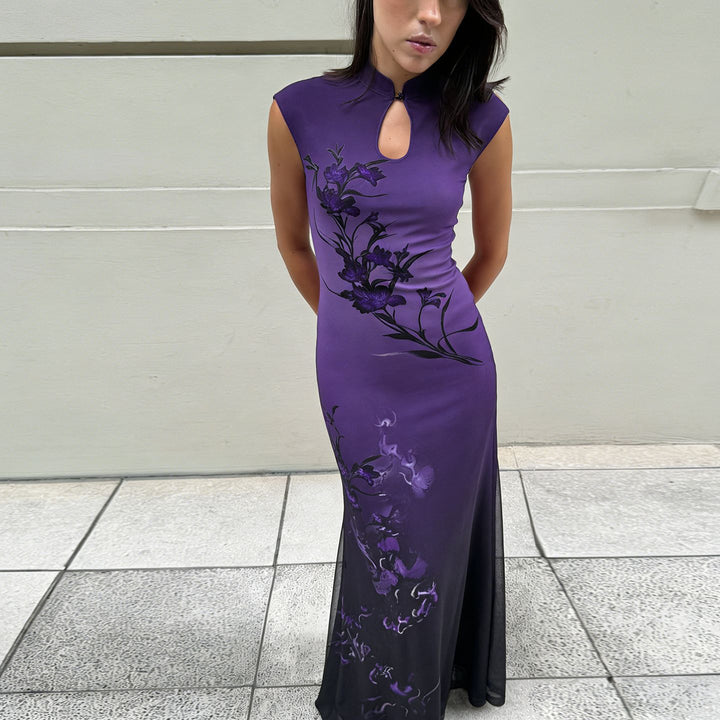 Dame Maxikjole med elegant, floral design Skovae