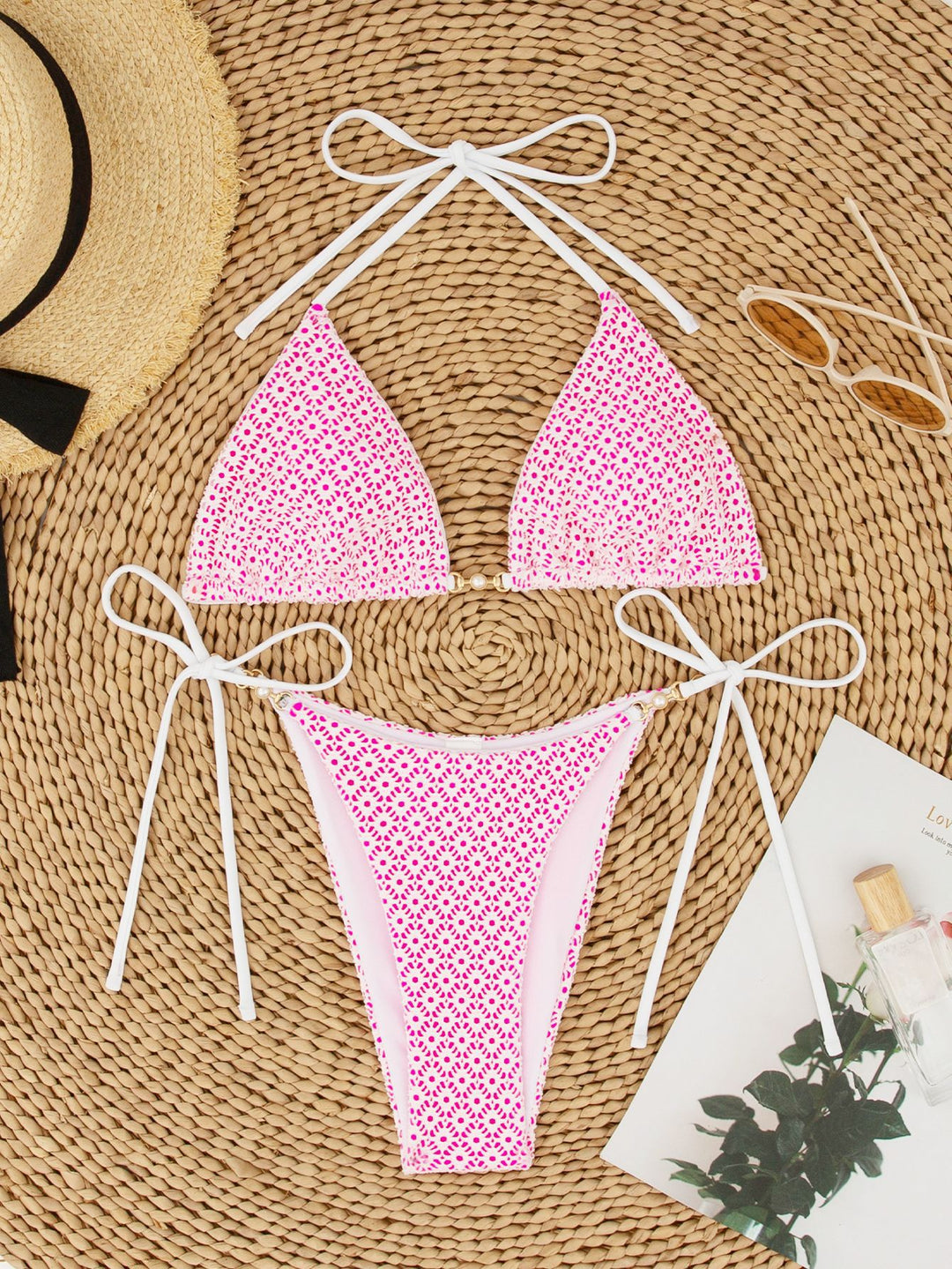 Dame Triangel-Bikini-Sæt med raffinerede bindebånd og moderigtigt blomstermønster Stilla
