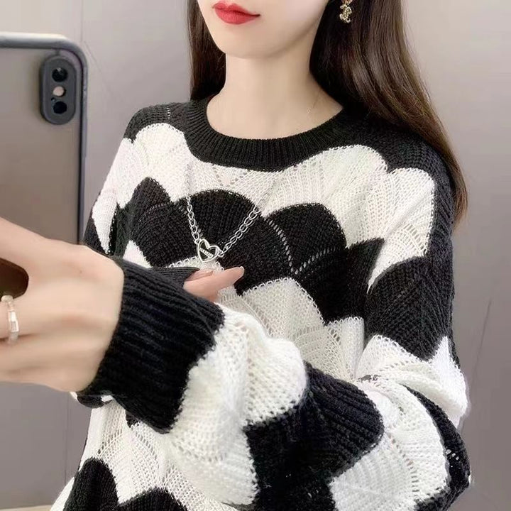 Kvinders Chunky Strik Sweater med Bølge Mønster Stilla