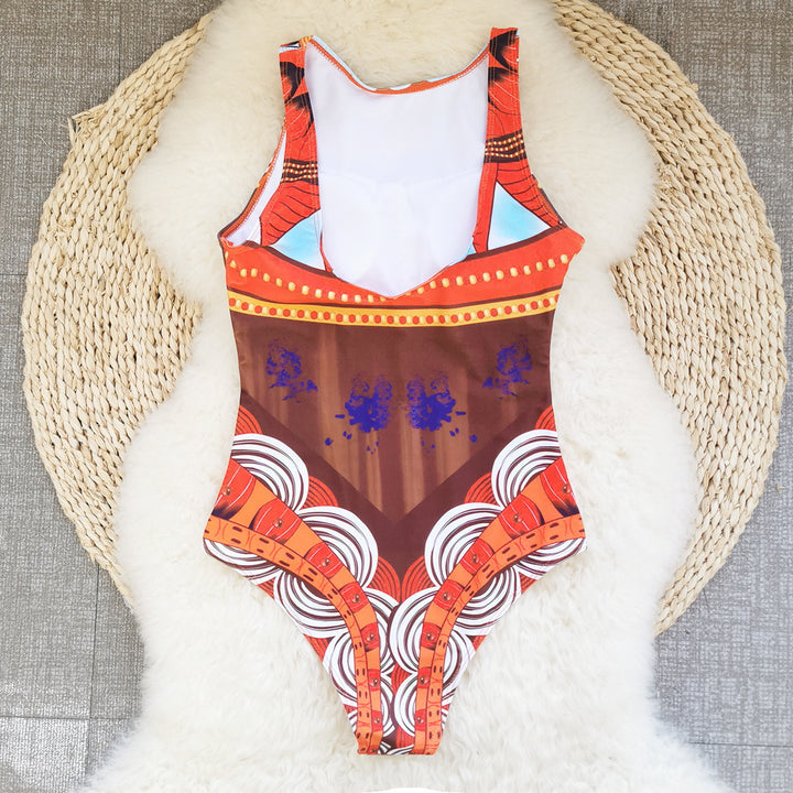 Dame one-piece badedragt med tribal-inspireret mønster og høj krave Stilla