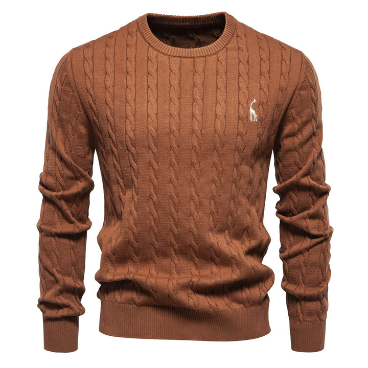 Herrer strikpullover med trendy fletstrik-optik og rund halsudskæring Stilla