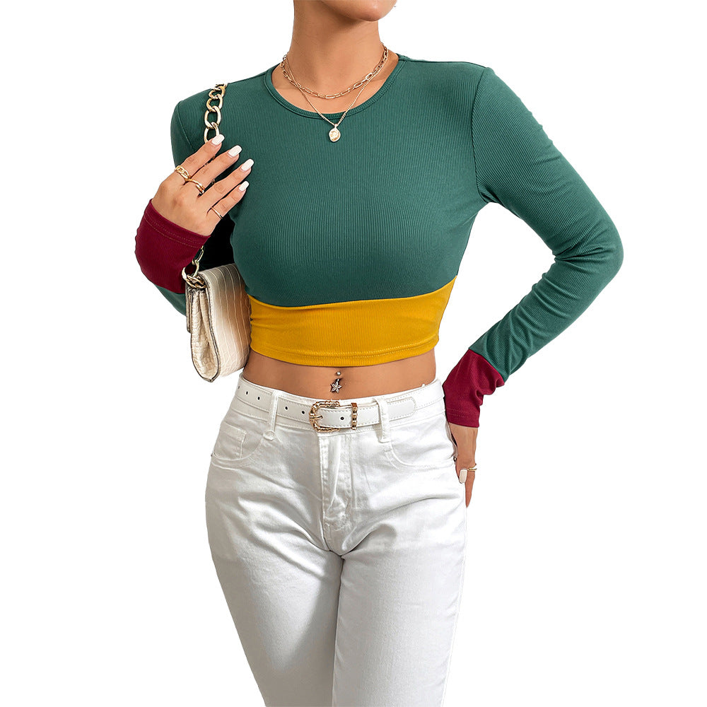 Kvindernes Crop Top med Farveblok og Langærmet Design Stilla