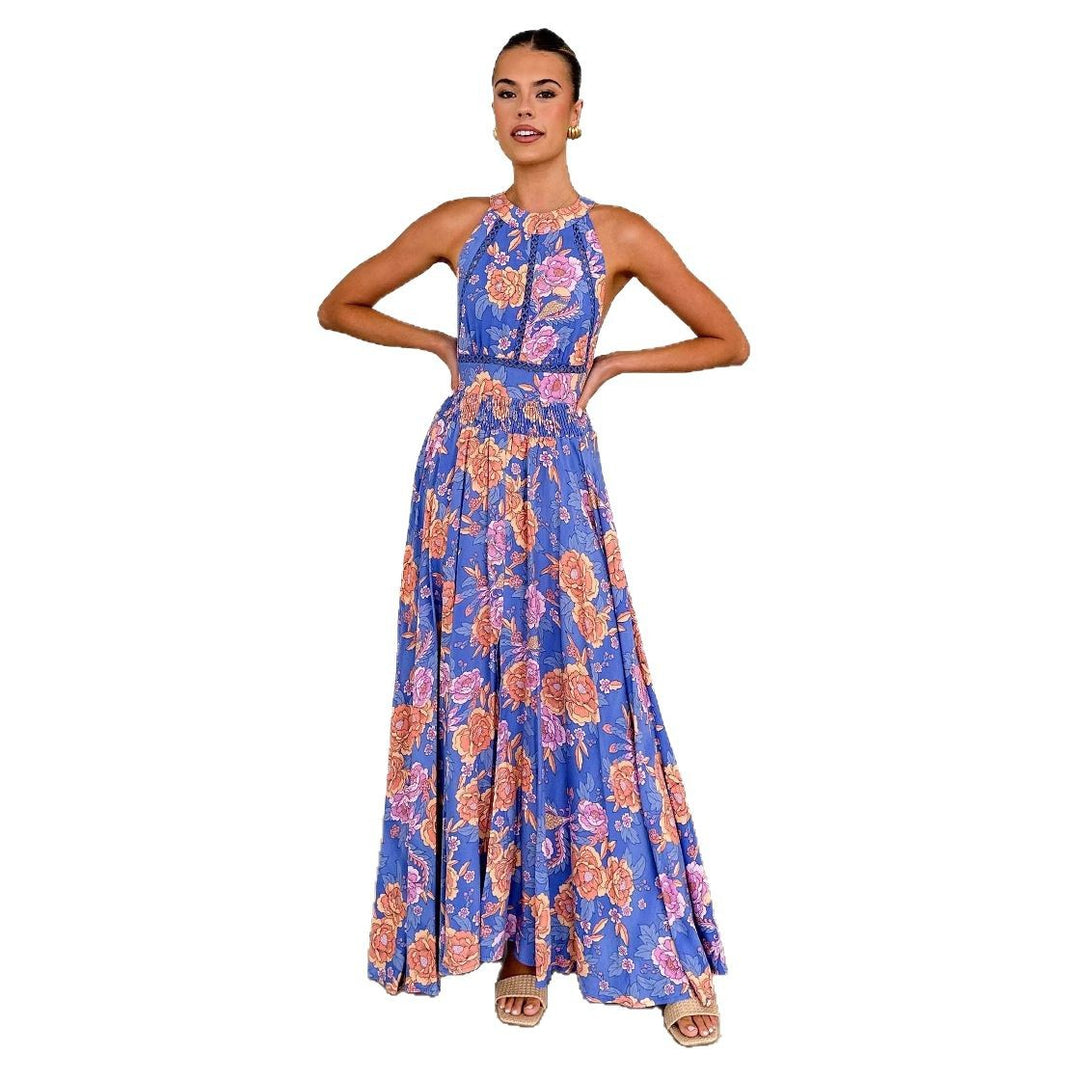 Kvinder Elegant Maxi Kjole med Blomster Detaljer og Racerback Stilla