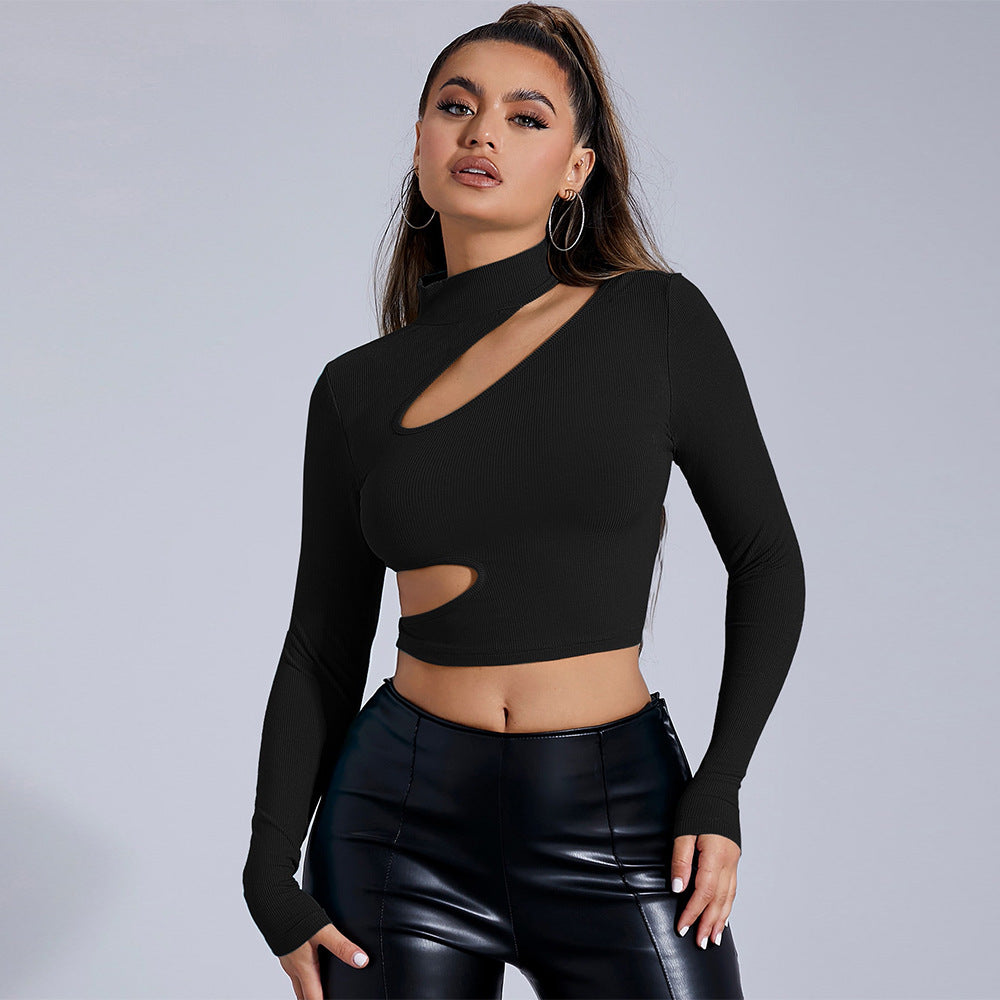 Kvinder tætsiddende langærmet crop top med asymmetrisk udskæring Stilla