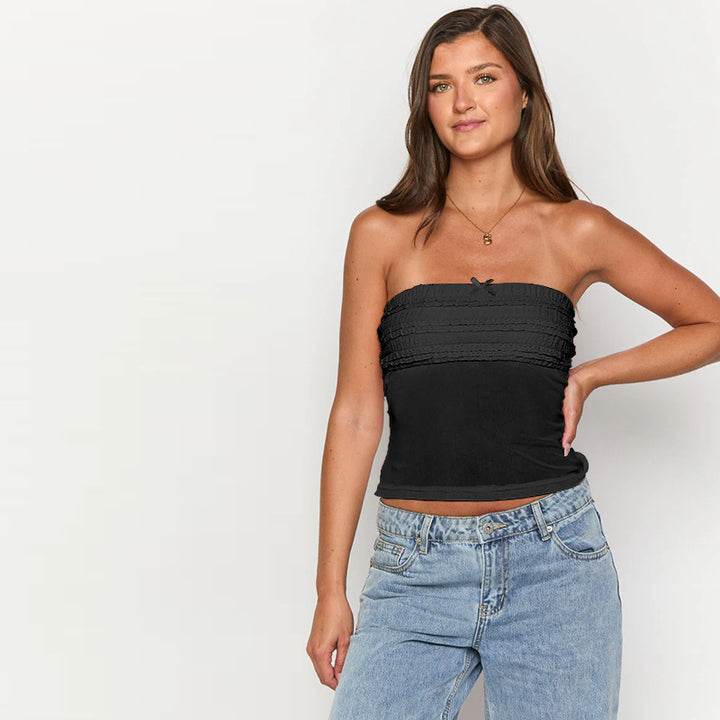 Dame Volant Bandeau-top og shorts-sæt Stilla