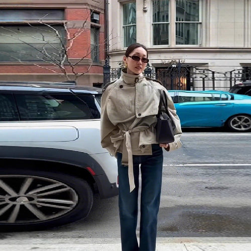Kvinder Fashionable oversized jakke med bælte Stilla
