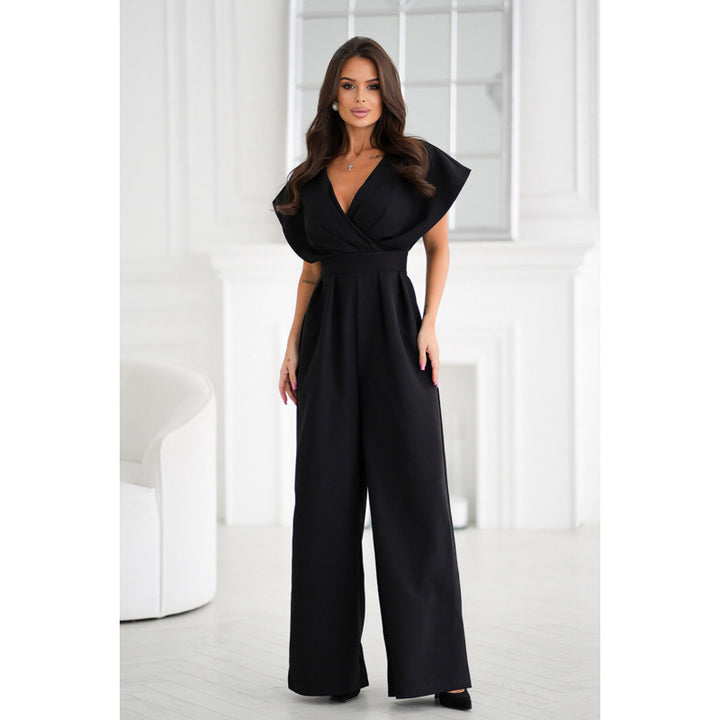 Dame elegant jumpsuit med bredt ben og dyb V-udskæring Stilla