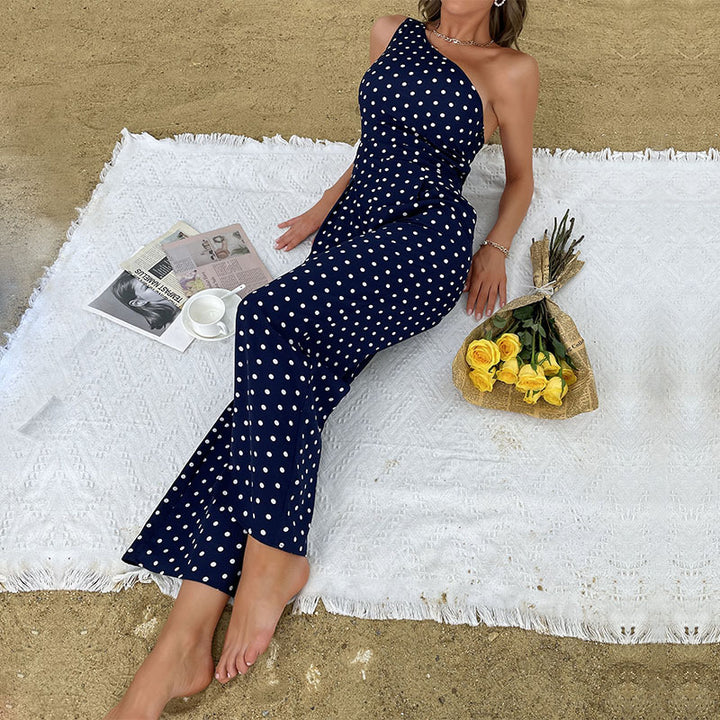 Damer asymmetrisk polka-dot maxi-kjole Stilla