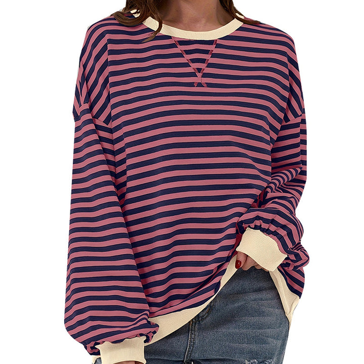 Femme Cozy Overdimensioneret Stripet Pullover Sweatshirt Stilla