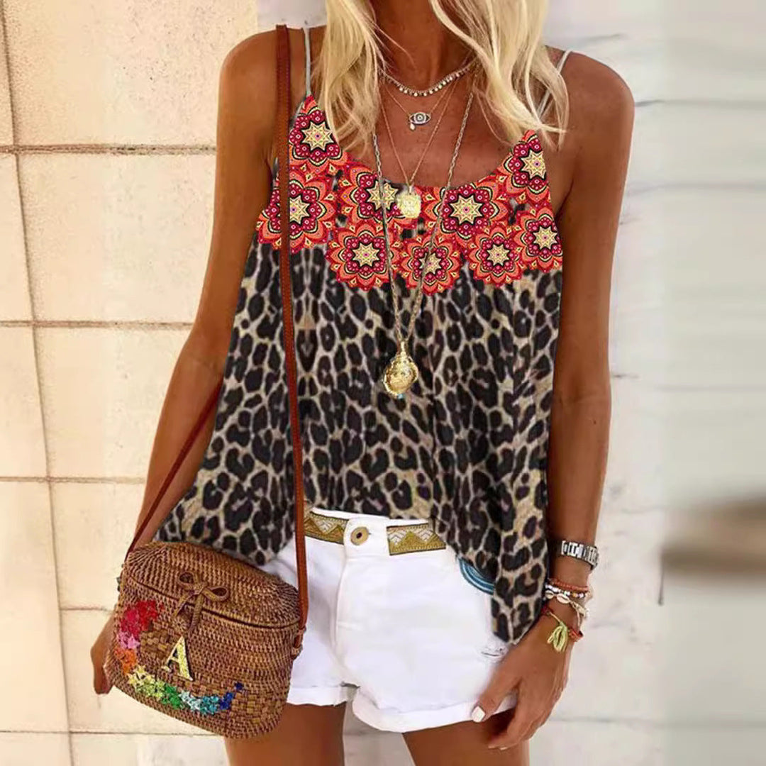 Stilla | Trendy Populær Blomst Leopard Print Camisole