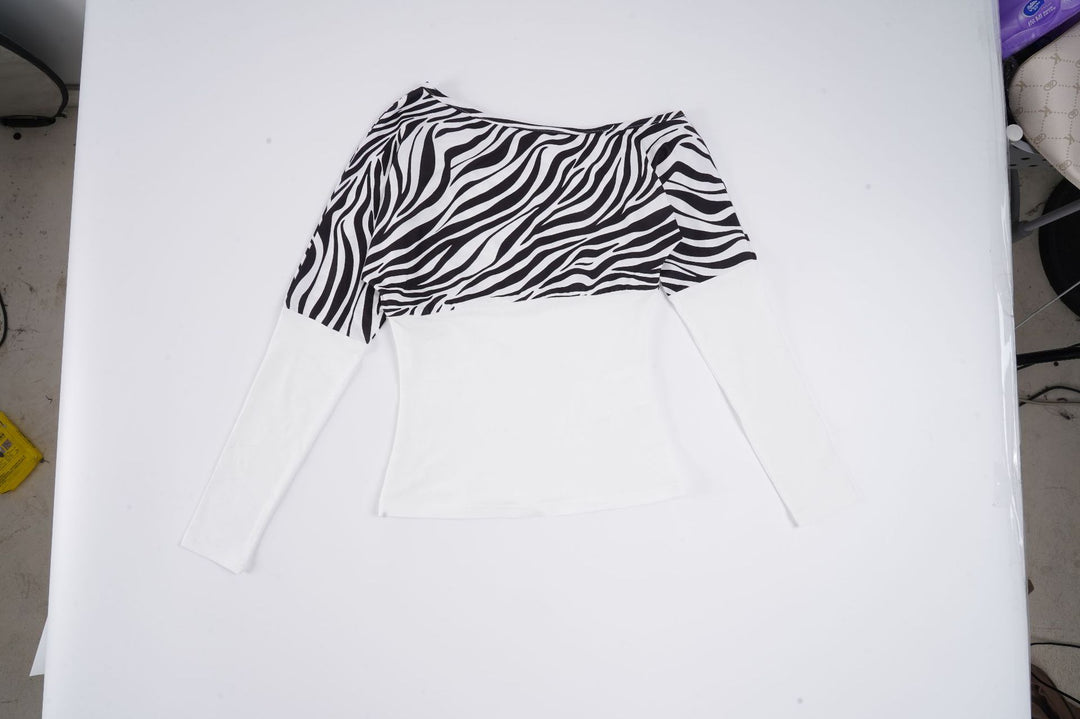 Damen asymmetrisches Oberteil mit trendigem Zebra-Design und langem Arm Skovae