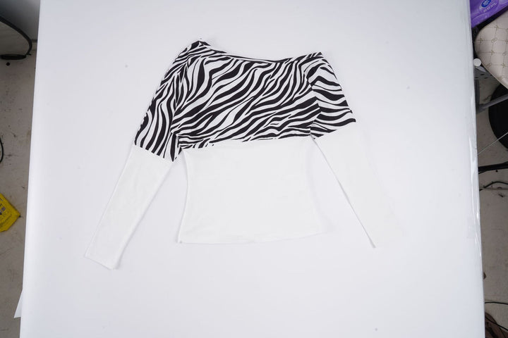 Damen asymmetrisches Oberteil mit trendigem Zebra-Design und langem Arm Skovae