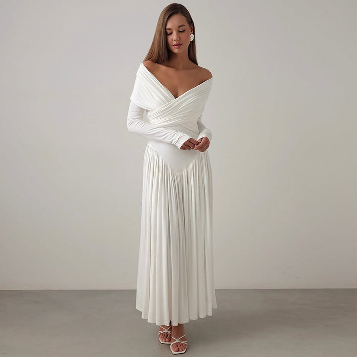 Dame Elegant omslagskjole med off-shoulder udskæring og flydende skørt Stilla