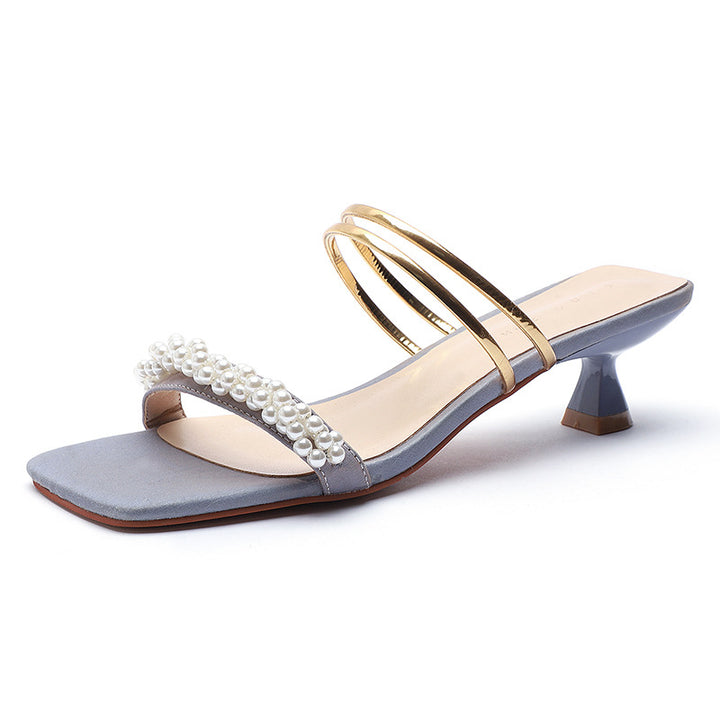 Femme Elegante Perleprydede Slide Sandaler med Blokhæle Stilla