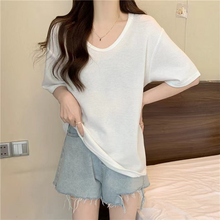 Dame Relaxed Fit Vaffelstrik T-Shirt Stilla