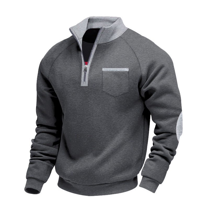 Herrer fleece-pullover med halv lynlås og praktisk lomme Stilla