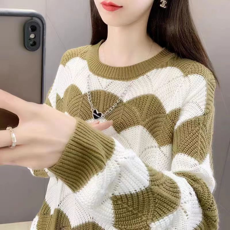 Kvinders Chunky Strik Sweater med Bølge Mønster Stilla