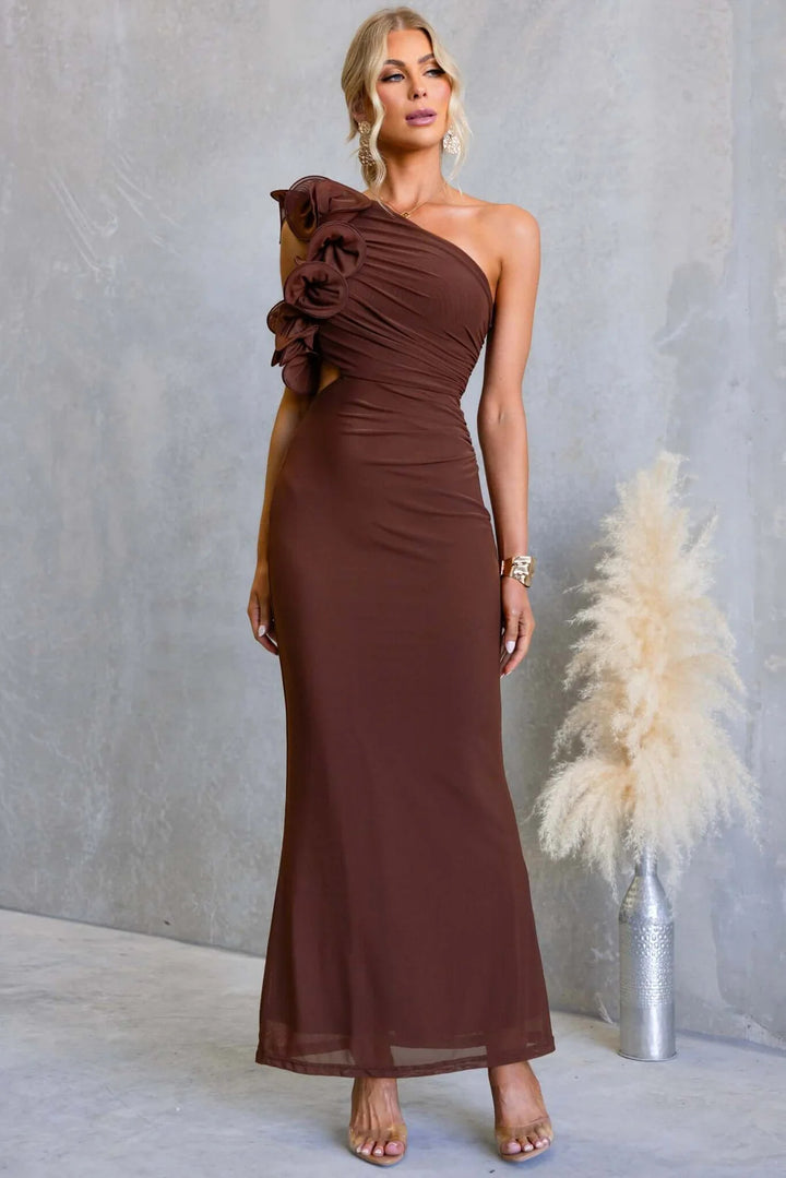 Damer Elegant Flæse Maxi Kjole med Off-Shoulder Design og Skræddersyet Fit