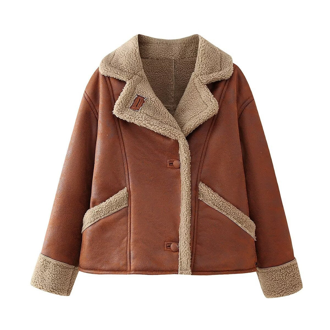 Femme Cropped Kunstlæderjakke med Sherpa-fór Stilla
