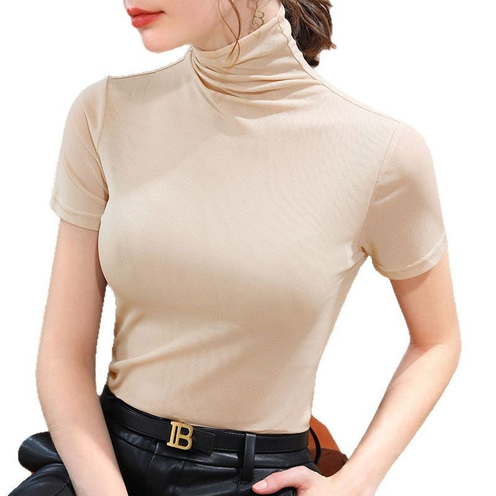 Dame kortærmet turtleneck-overdel lavet af blødt strækstof med elegant snit Stilla