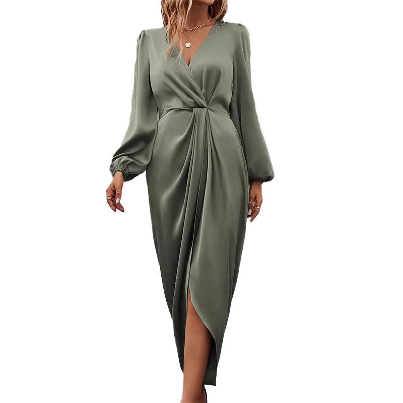 Dame elegant maxikjole med dyb V-udskæring og oversized ærmer Stilla