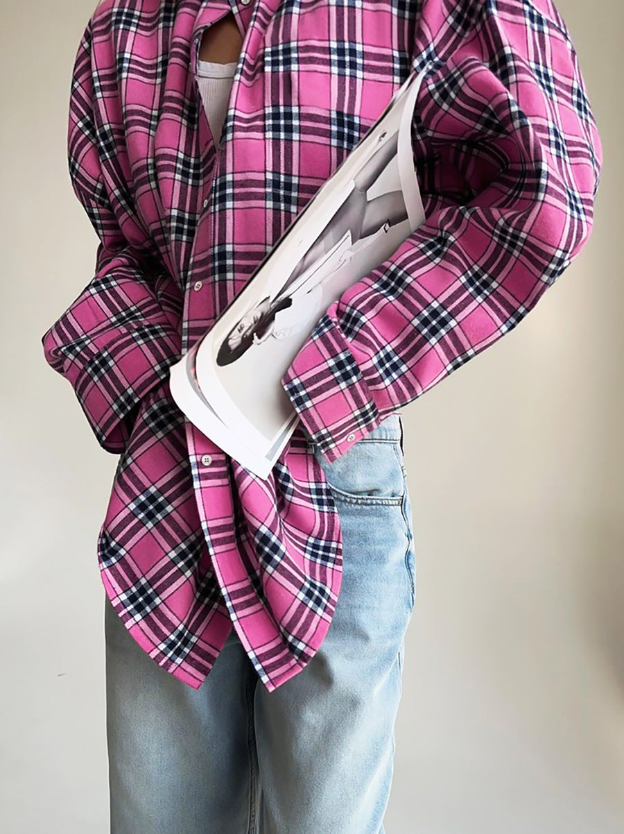 Dametern Karomønstret Oversized Skjorte Stilla