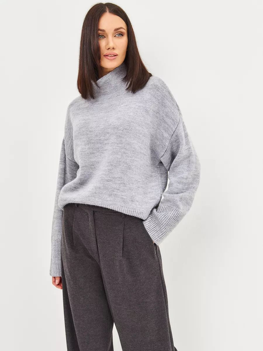 Dame afslappet rullekravepullover i blødt materiale Stilla