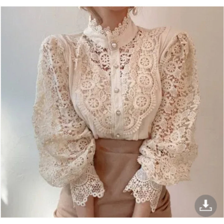 Kvinder elegant blonde bluse med høj krave Stilla