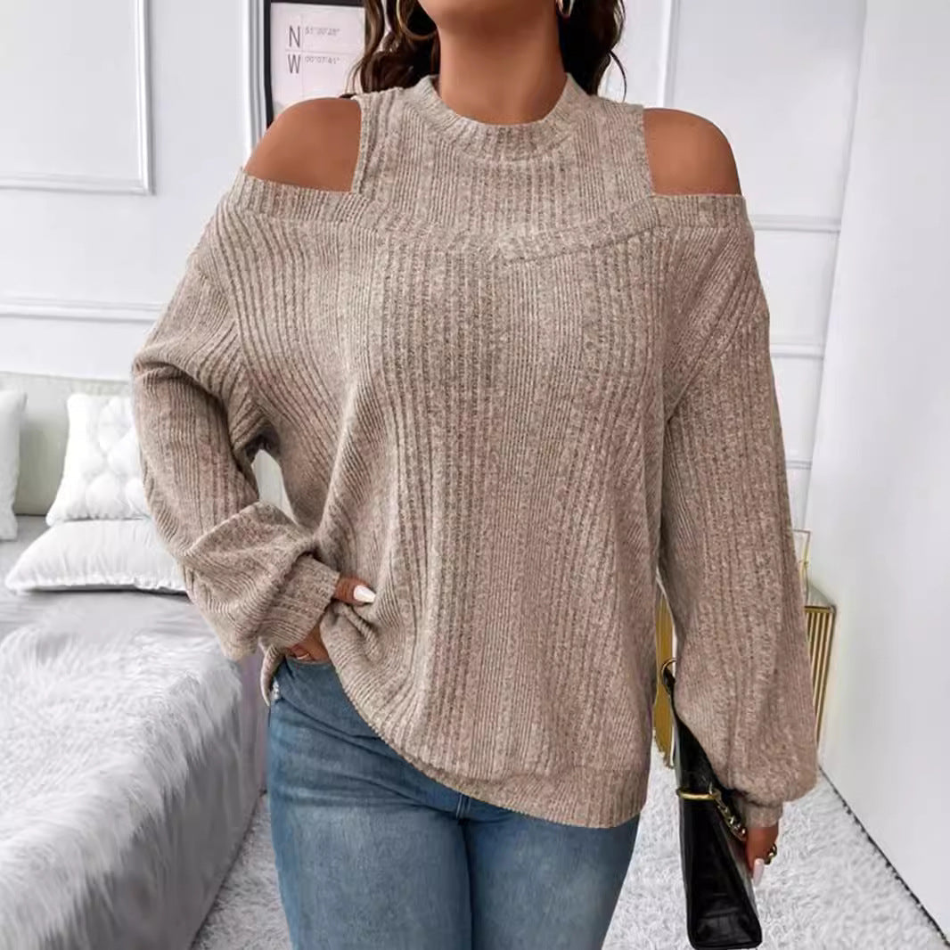 Dame Mode Strikpullover med skuldersnit og ribstruktur Stilla
